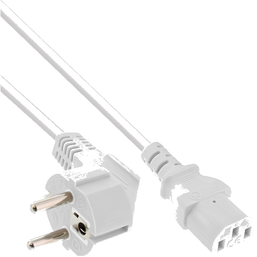InLine® Netzkabel, Schutzkontakt gewinkelt auf Kaltgerätestecker C13, weiß, 0,5m