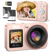 Digitalkamera 4K Vlogging Fotokamera Kompaktkamera 18X Digitalzoom Kamera 64G