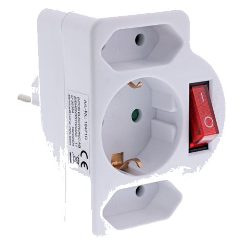 InLine® Steckdosenadapter, SK Stecker an 2xEuro+1x SK, mit Schalter, weiß