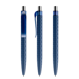 prodir® Druckkugelschreiber QS01 PMT Push, blaue Mine, dunkelblau/silber poliert