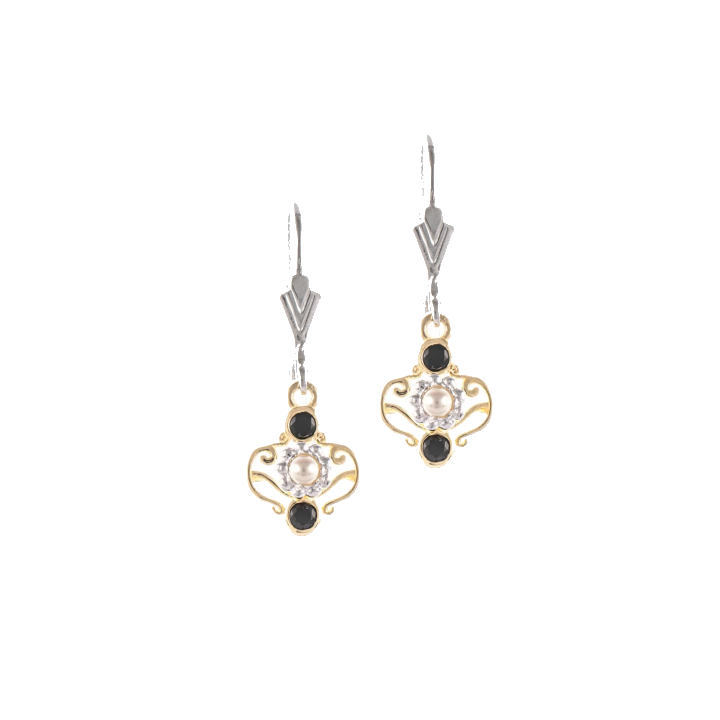 Ohrringe 925 Silber teilvergoldet Zirkonia schwarz Perle