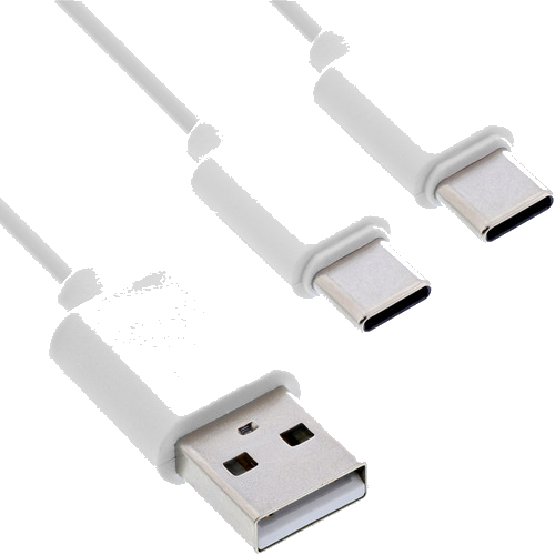 InLine® USB 2in1 Y-Ladekabel, 1x USB-A Stecker an 2x USB-C Stecker, weiß, 2m