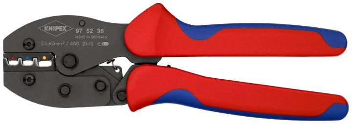 KNIPEX 97 52 36 PreciForce® Crimpzange 220 mm isolierte Kabelschuhe, Steckverbinder + Stoßverbinder 0,5 – 6,0 mm²