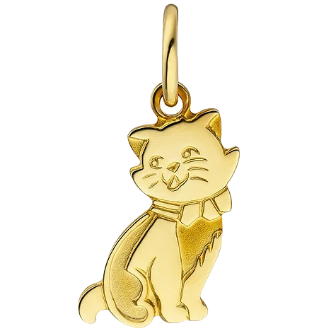 Anhänger Katze 333 Gold Gelbgold teil matt Goldanhänger Katzenanhänger