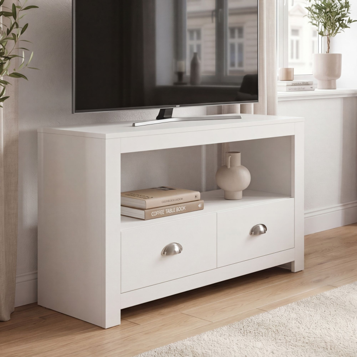 Lowboard Weiß 85cm TV Board Schubladen Fernsehunterschrank Fernsehschrank Modern