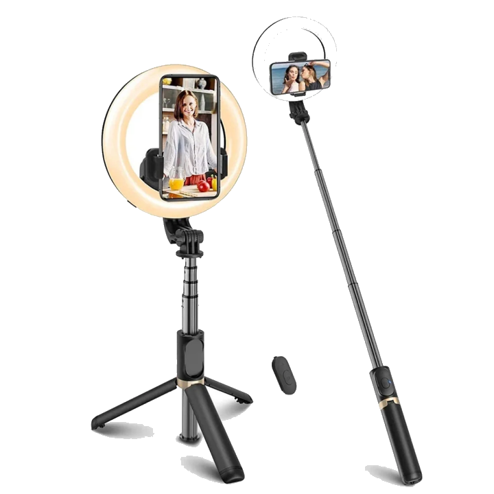 Selfie Stick Bluetooth Techsuit Q07 Ring Light, Universal, Schwarz
