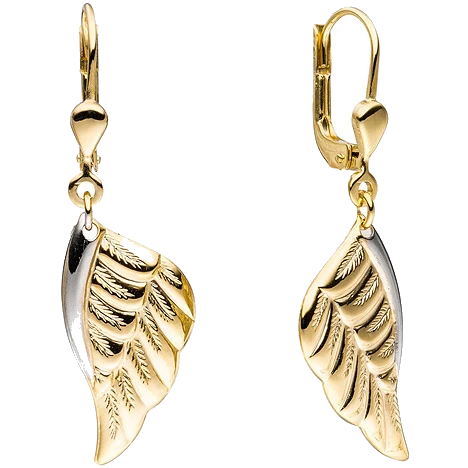 Boutons Flügel Engelsflügel 333 Gold Gelbgold bicolor Ohrringe Ohrhänger