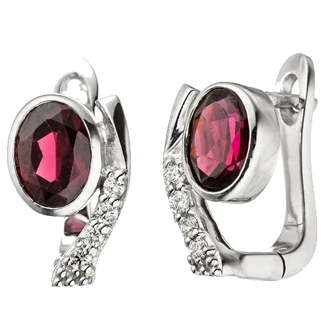 Creolen 925 Sterling Silber 2 Granate rot und Zikonia Ohrringe Granatohrringe