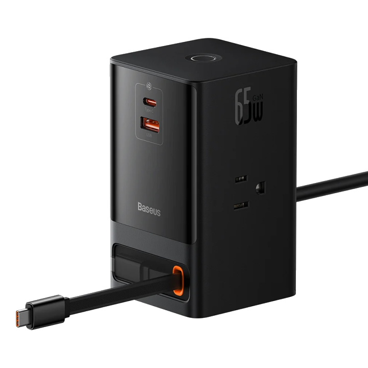 Baseus PowerCombo US Verlängerungskabel, 3 x Steckdosen - 1 x USB-A - 2 x USB-C, Schwarz PSLR000101