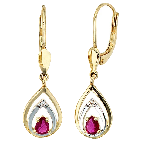 Boutons 585 Gold Gelbgold 2 Diamanten Brillanten 2 Rubine rot Ohrringe Ohrhänger