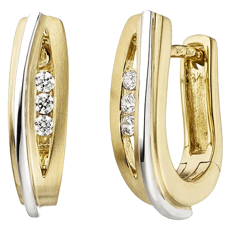 Creolen 375 Gold Gelbgold Weißgold bicolor mattiert 6 Zirkonia Ohrringe