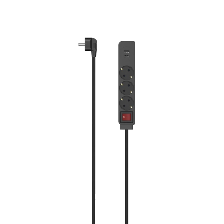 Steckdosenleiste, 3-fach, USB-A 17W, Schalter, 1,4 m, Schwarz (00223182)