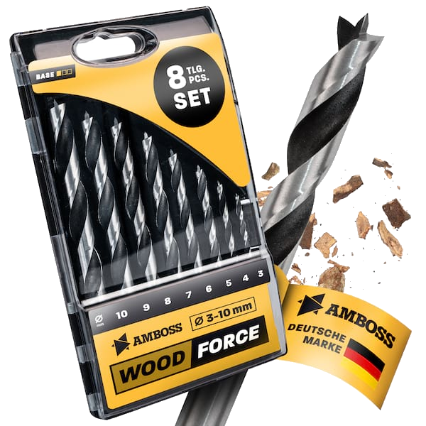 8-tlg. HCS-G Holzbohrer-Set Wood Force - 3.4.5.6.7.8.9.10 mm - geschliffener HSS-Holzspiralbohrer