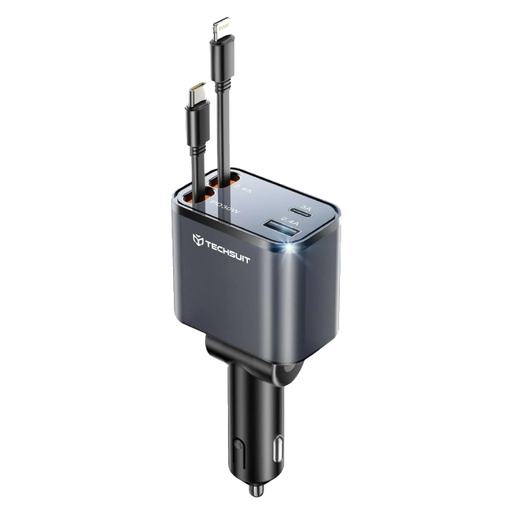 Auto-Ladegerät mit USB-C / Lightning-Kabel Techsuit C1 NanoVoltX, 69W, 3A, 1 x USB-A - 1 x USB-C, Grau