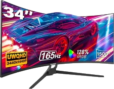 Gebogener Gaming Monitor 34 Zoll 165Hz UWQHD 3440x1440 VA Schwarz, 1500R, HDMI