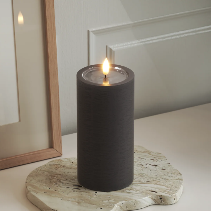 Unique LED-Blockkerzen D 7,5 x 15 cm Mokka