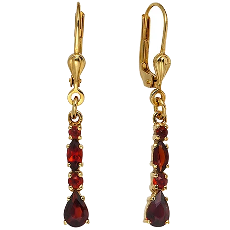 Boutons 375 Gold Gelbgold 8 Granate rot Ohrringe Ohrhänger Goldohrringe