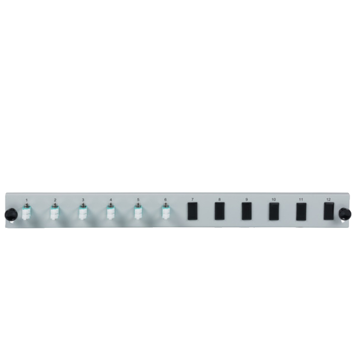 Glasfaser Verteiler Bestückte 12 Port Frontblende mit 6 x LC, Duplex Kupplung OM3 vertikal, schwarz - 1 VPE = 50 St�ck