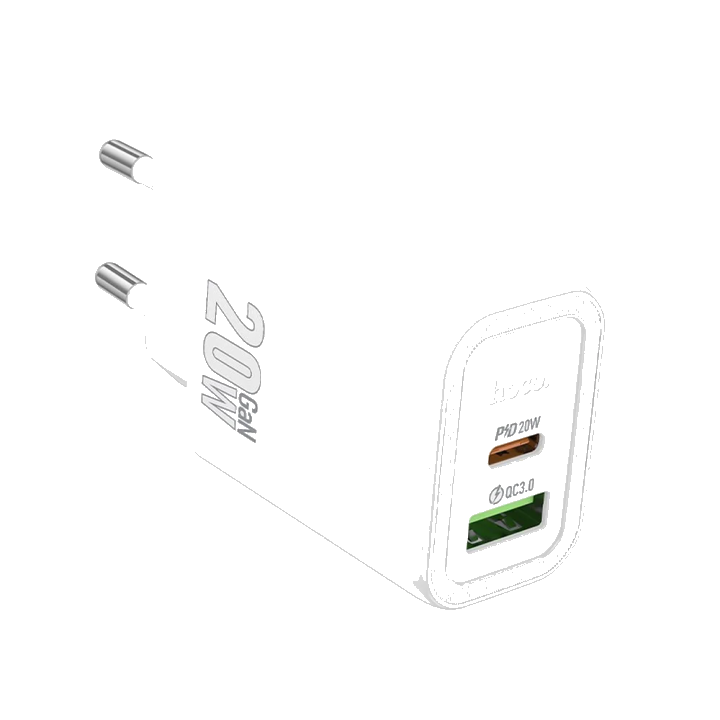 Netzladegerät HOCO N61, 20W, 3A, 1 x USB-A - 1 x USB-C, Weiß