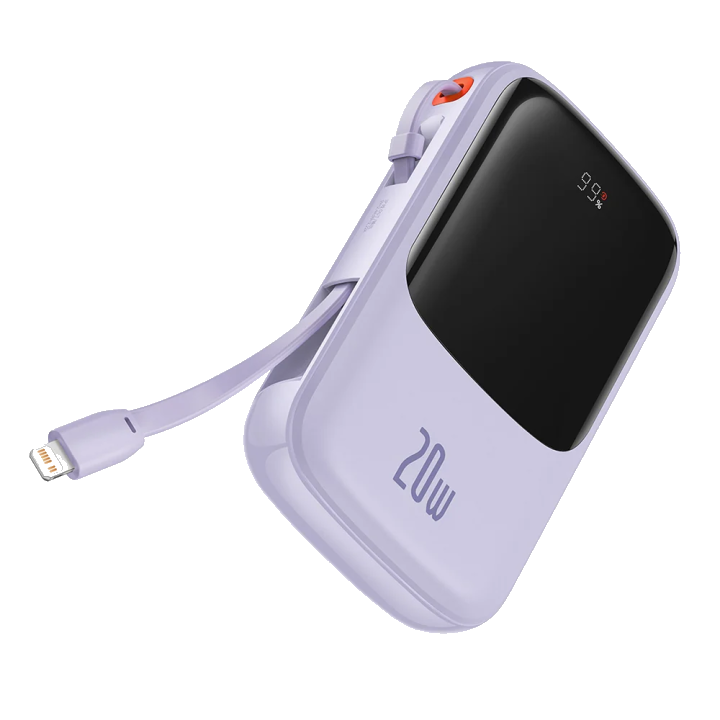 Externer Akku Baseus Qpow Pro, 20000mAh, 20W, QC + PD, 1 x Lightning - 1 x USB-A - 1 x USB-C, Lila PPQD030005