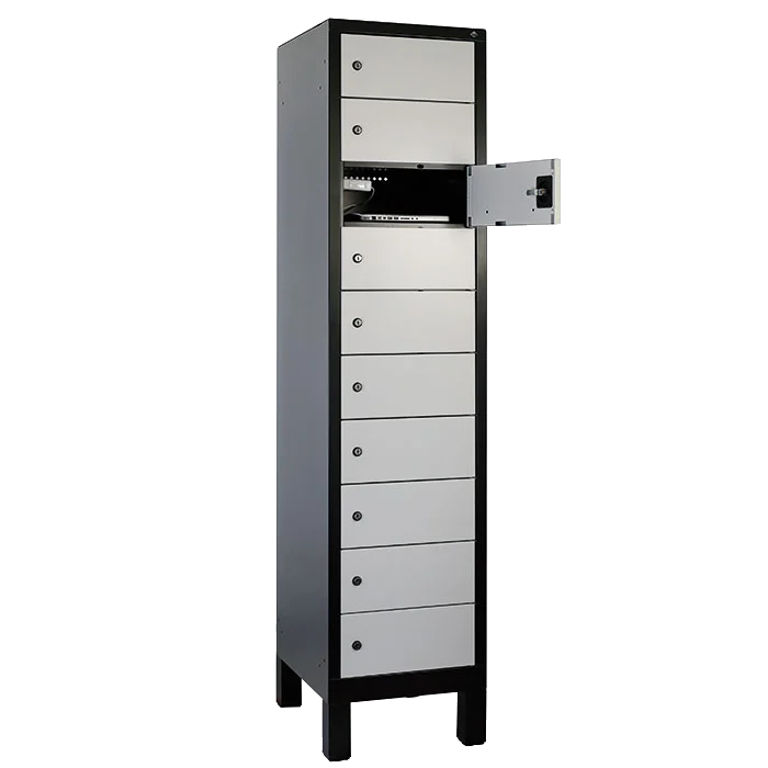 Laptopschrank mit 10 Fächern, Aufpreis für Steckdosen