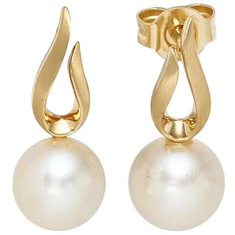 Ohrstecker 585 Gold Gelbgold mattiert 2 Süßwasser Perlen Ohrringe Goldohrstecker