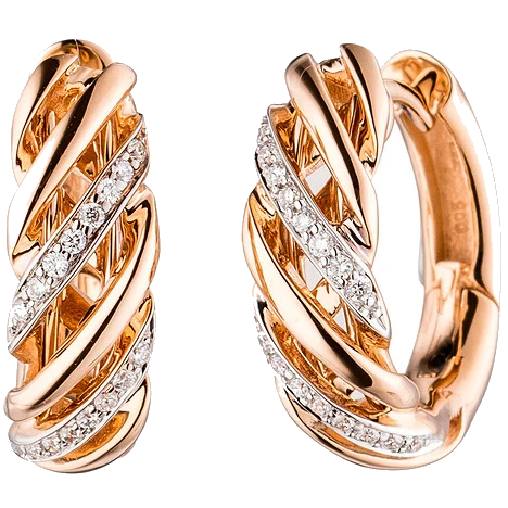Creolen rund 585 Gold Rotgold 32 Diamanten Brillanten Ohrringe Goldcreolen