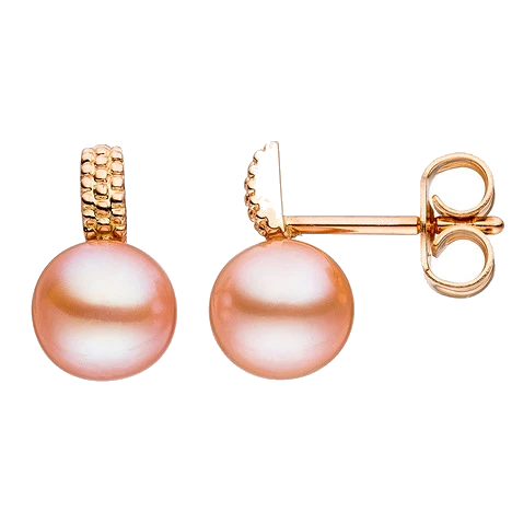 Ohrstecker 585 Gold Rotgold 2 rosa Süßwasser Perlen rosa rosé Ohrringe