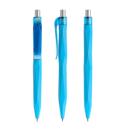 prodir® Druckkugelschreiber QS20 Soft Touch PRT Push, blaue Mine, cyanblau/silber satiniert