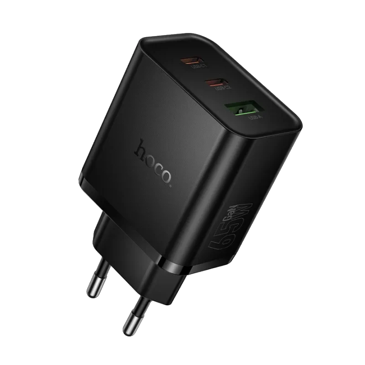 Netzladegerät HOCO N75, 65W, 3A, 1 x USB-A - 2 x USB-C, Schwarz