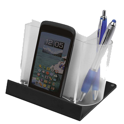 Smartphone-/Tabletständer mit Zettelbox, transparent/schwarz