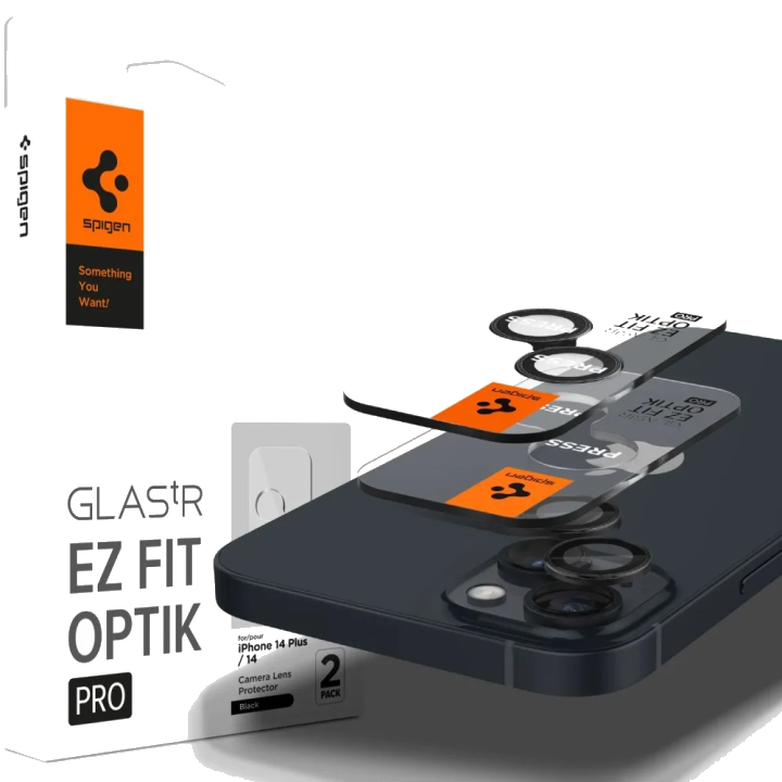 Schutzfolie für die Rückkamera Spigen GlastR EZ FIT Optik Pro für Apple iPhone 15 Plus / 15, gehärtetes Glas, Set mit 2 Stück, Schwarz AGL05213