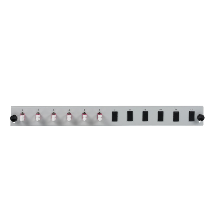 Glasfaser Verteiler Bestückte 12 Port Frontblende mit 6 x LC, Duplex Kupplung OM4 vertikal, schwarz - 1 VPE = 50 St�ck