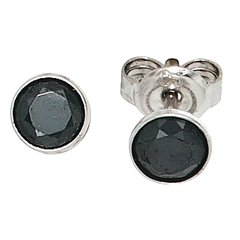 Ohrstecker rund 925 Sterling Silber rhodiniert 2 Zirkonia schwarz Ohrringe