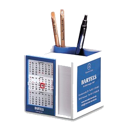 Tischkalender Zettelbox 2027/2028, weiß/blau