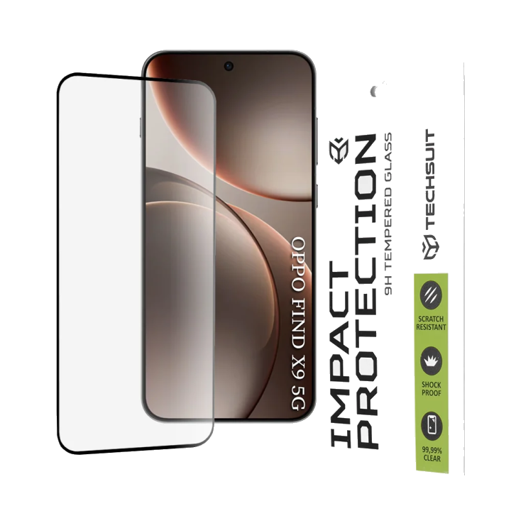 Schutzfolie Techsuit für Oppo Find X9, gehärtetes Glas, Full Glue, 111D, Schwarz