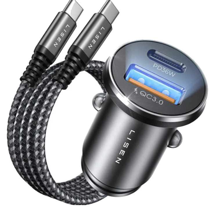 Auto-Ladegerät mit USB-C Kabel Lisen, 51W, 3A, 1 x USB-A - 1 x USB-C, Marineblau YL0223080047