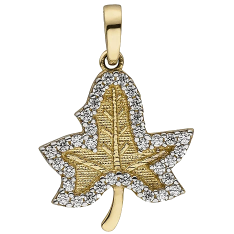 Anhänger Blatt 333 Gold Gelbgold bicolor mattiert 35 Zirkonia Goldanhänger