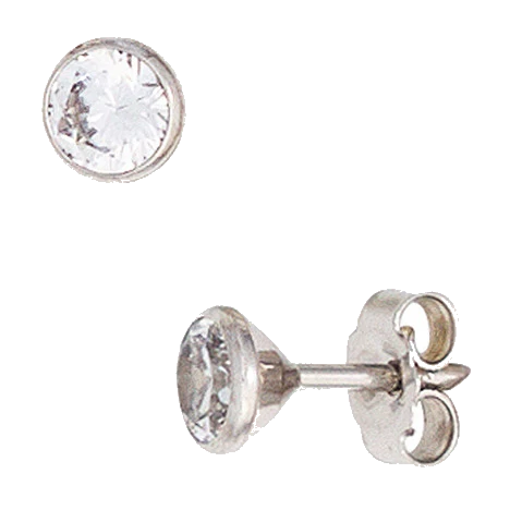 Ohrstecker rund 333 Gold Weißgold 2 Zirkonia Ohrringe Goldohrstecker