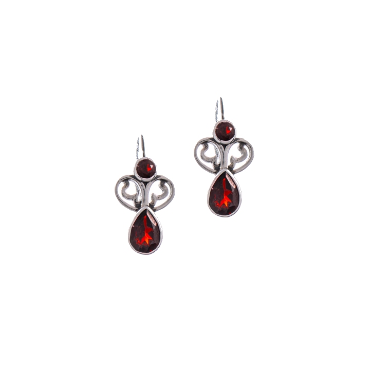 Ohrringe Bouton 925 Silber geschwärzt Granat