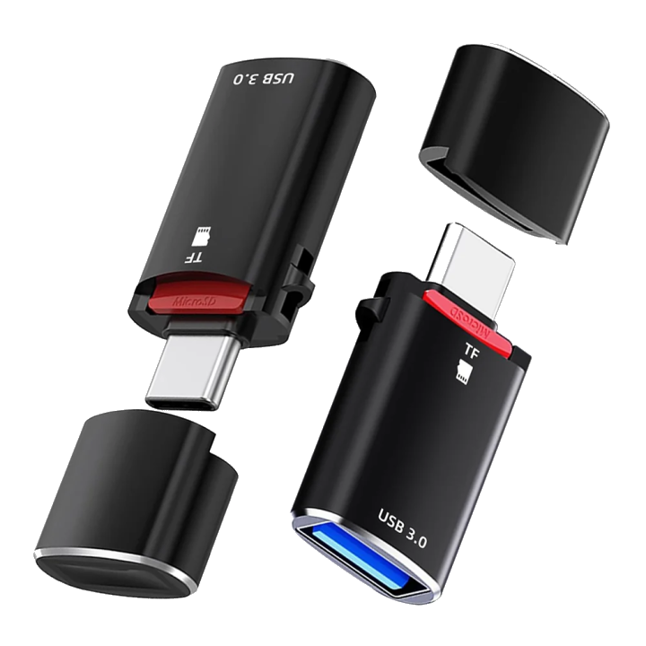 Kartenleser USB-C Techsuit AluVoltX, USB-A (OTG) - microSD, Schwarz