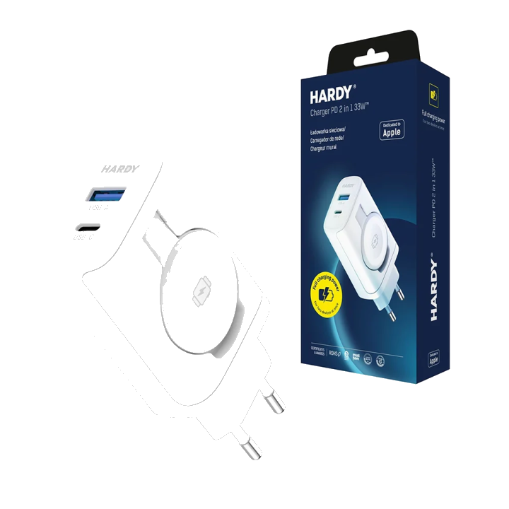 Netzladegerät 3MK Hardy 2in1, 33W, 3A, 1 x USB-A - 1 x USB-C, Weiß