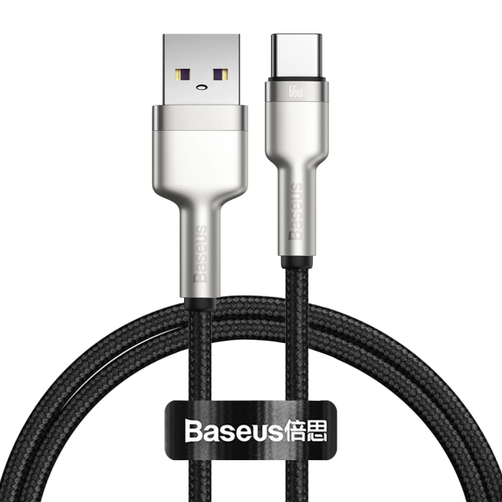 Baseus Cafule Metal USB-A auf USB-C Kabel 66W 1m | Schwarz | Nylon