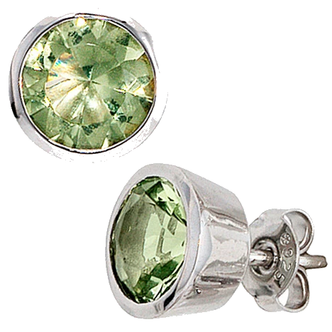 Ohrstecker rund 925 Sterling Silber rhodiniert 2 Zirkonia grün Ohrringe