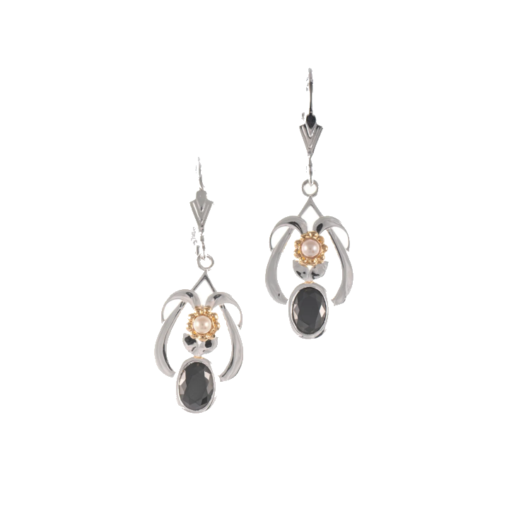 Ohrringe 925 Silber teilvergoldet Zirkonia schwarz Perle