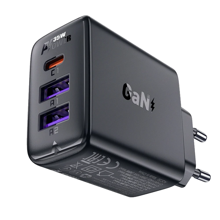 Netzladegerät Acefast A57, 35W, 3A, 2 x USB-A - 1 x USB-C, Schwarz