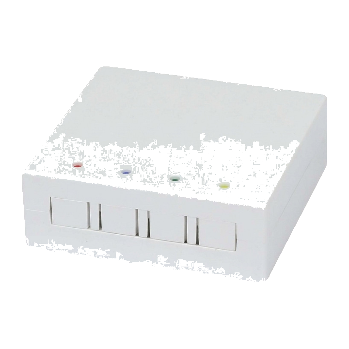 Synergy21 LWL-FTTH Wandgehäuse, für 4 Kupplungen SC-S oder LC-D 80x80 mit Kabelführung, DIN-Rail/Wand, Crimp,