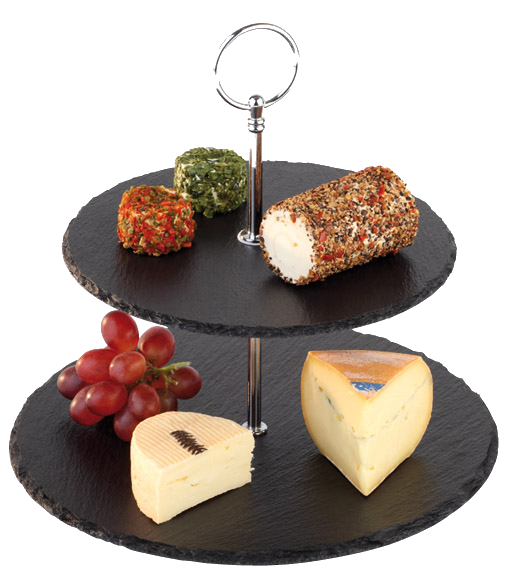 APS Etagere 2-stufige Etagere, Metall, Schiefer, Naturschiefer, 2-stufig