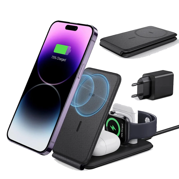 ESR Travel 3in1 Wireless Netzladegerät, 15W, 1.67A, Schwarz