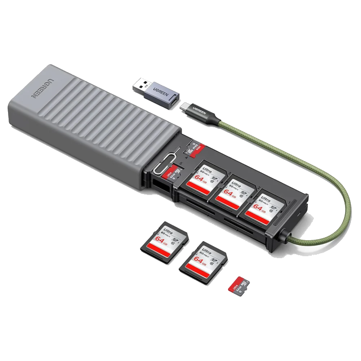 USB / USB-C Kartenleser mit UGREEN CM856 (55899) Organizer, 2 x SD - microSD, Grau